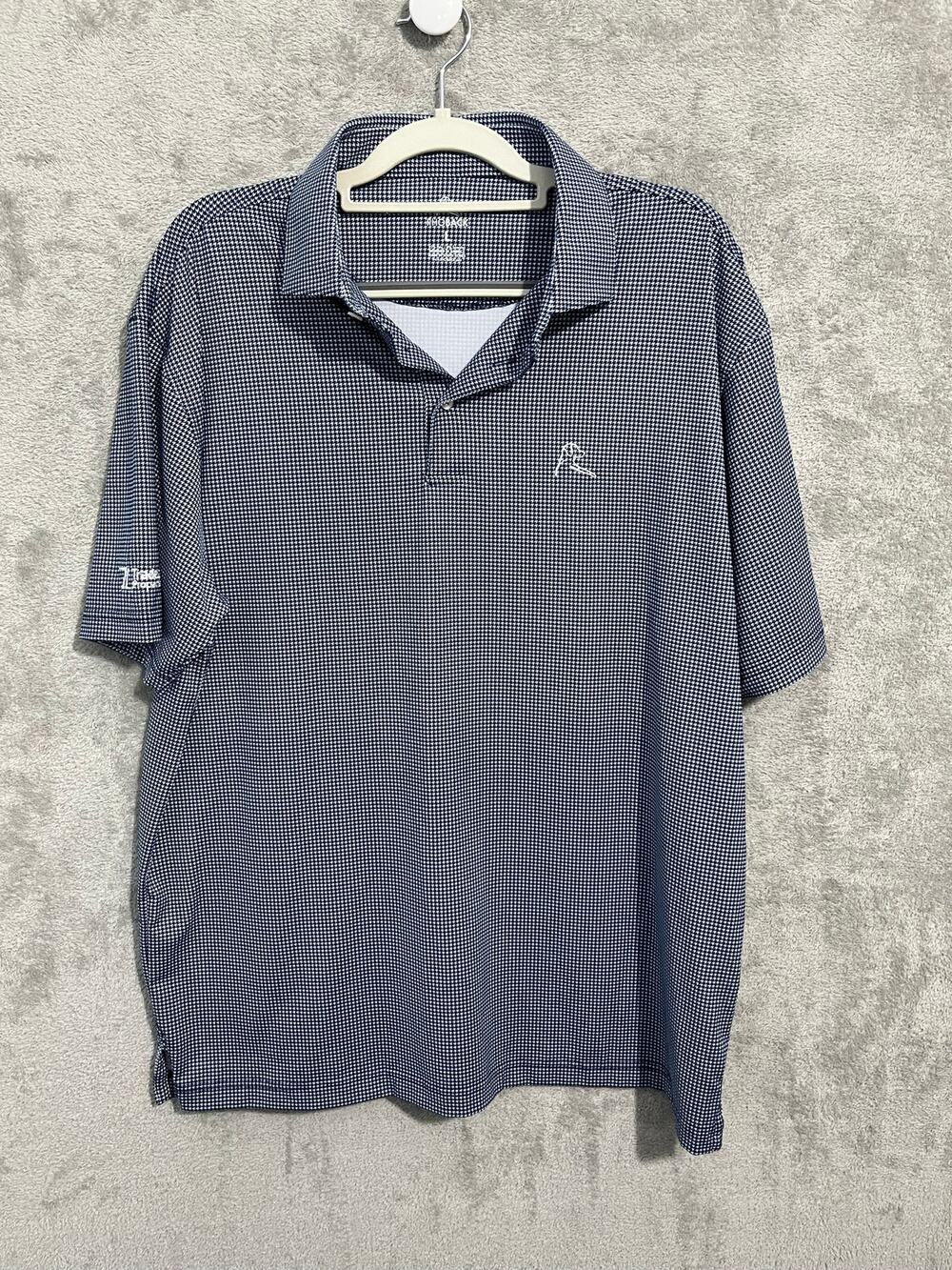 Rhoback Polo Shirt Large Navy Plaid Performance Workwear Sleeve Logo